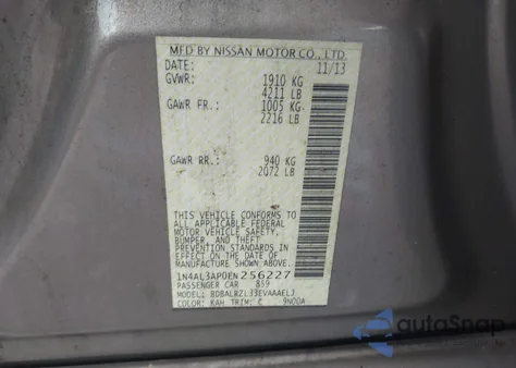 2014 Nissan Altima 2.5 S from USA, damaged, VIN 1N4AL3AP0EN256227